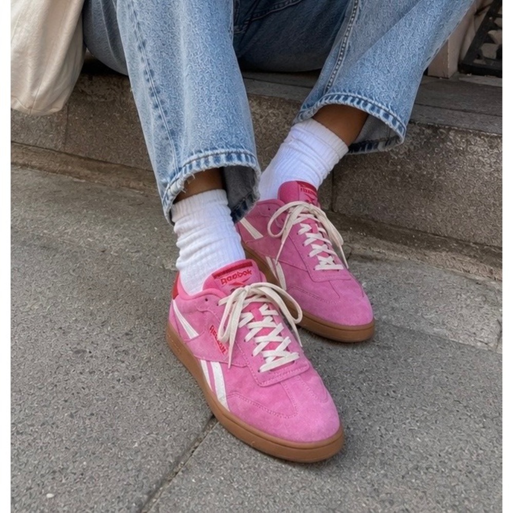 Reebok Suede Forte Lounger Pink Gum Sole Retro Sneakers Shoes Women's Sz 8